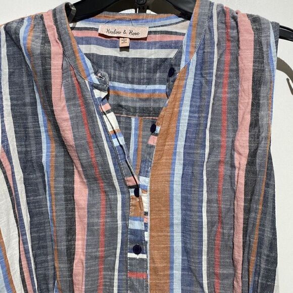 Harlow & Rose Women's Multicolor Stripe Sleeveless Cotton Shirt Dress Size Large - Picture 4 of 10